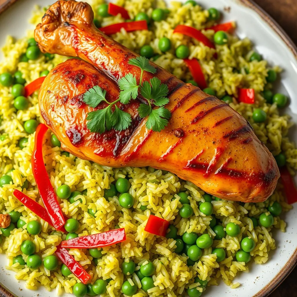 Arroz con Pollo peruano tradicional de Cerca