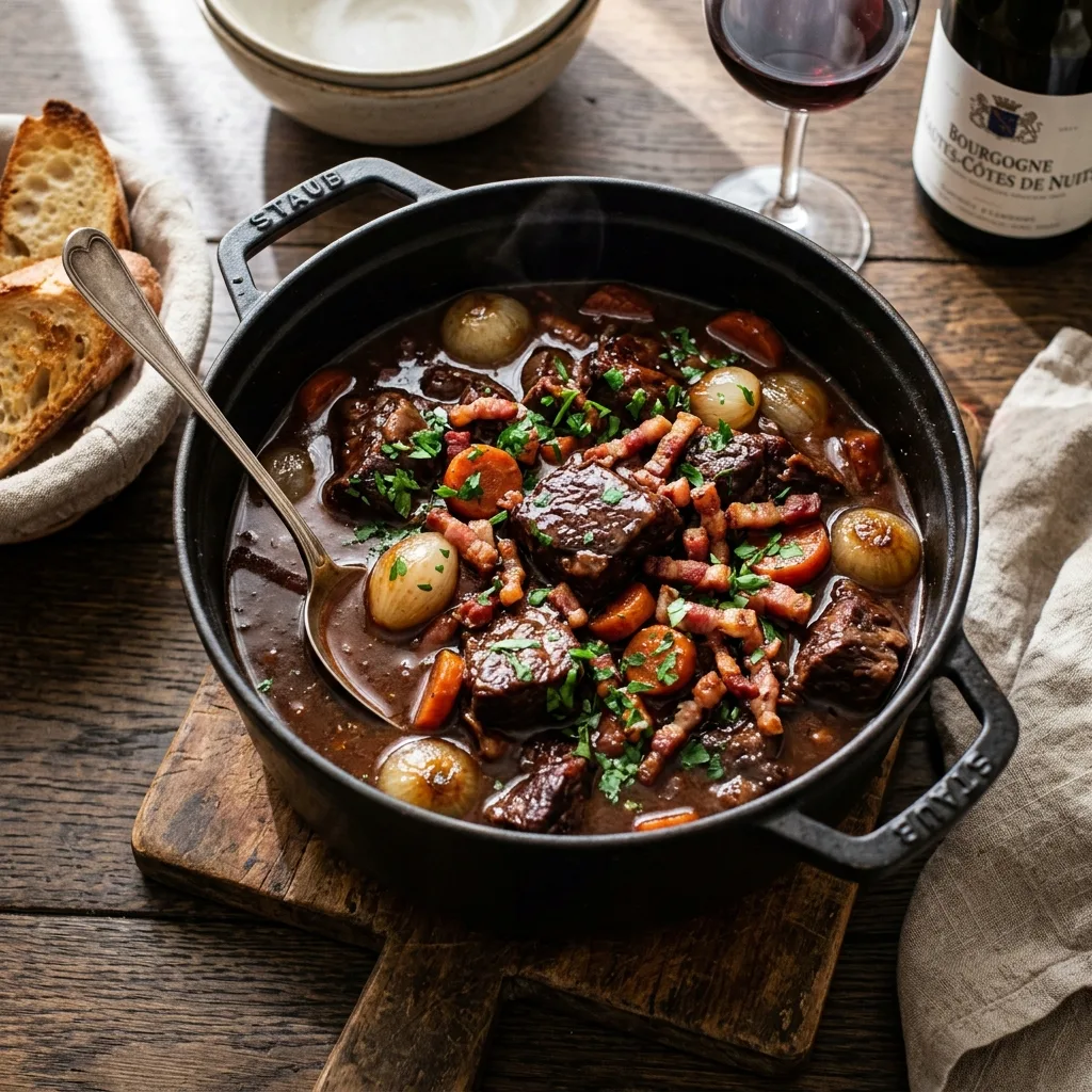 Elegante y suculento estofado de ternera Boeuf Bourguignon