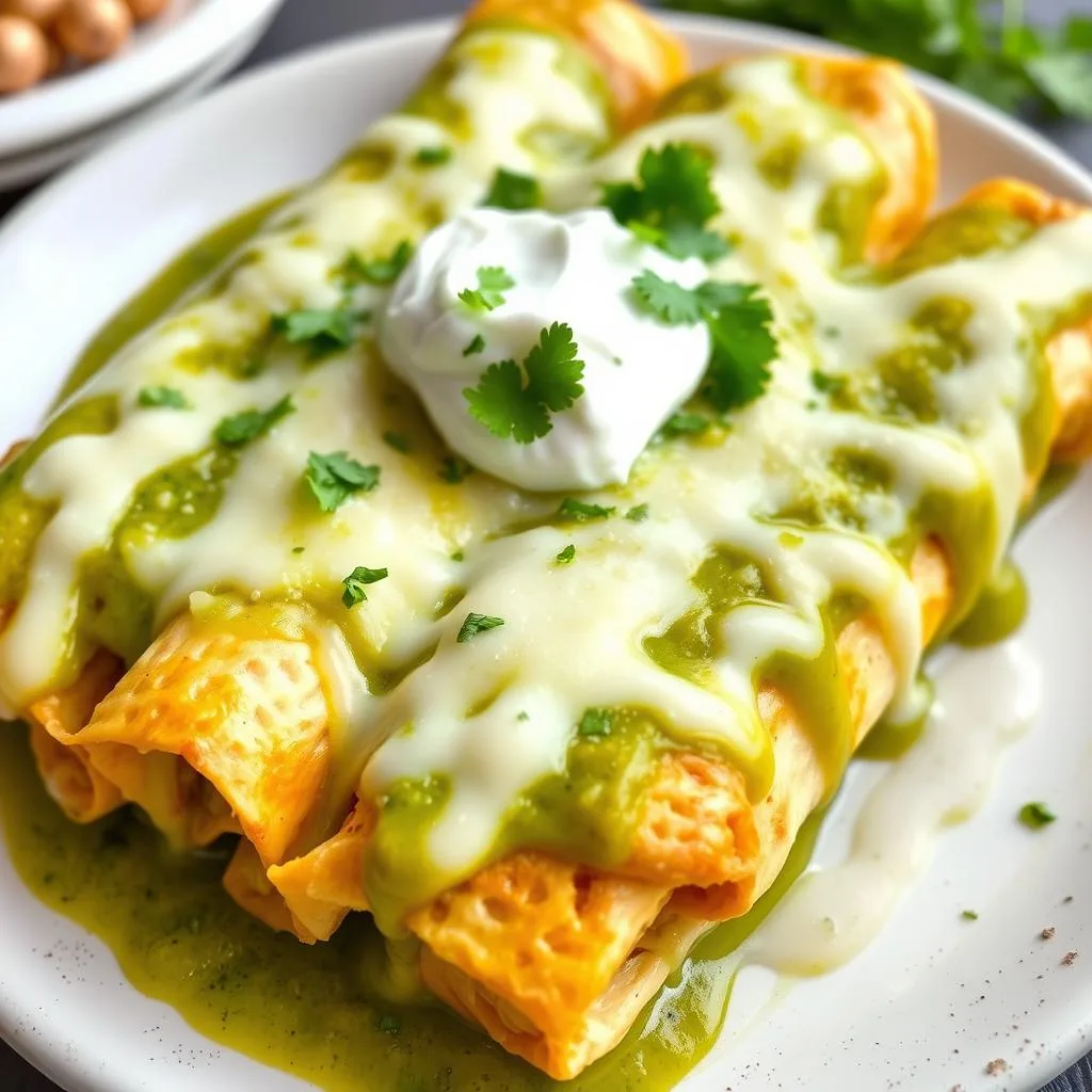 Enchiladas Verdes con Pollo y Queso de Cerca
