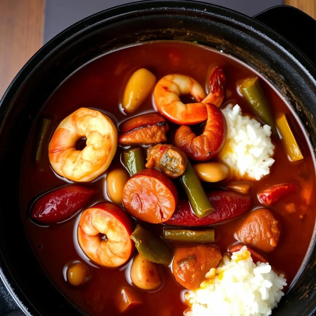 Gumbo de Nueva Orleans de Mariscos y Chorizo