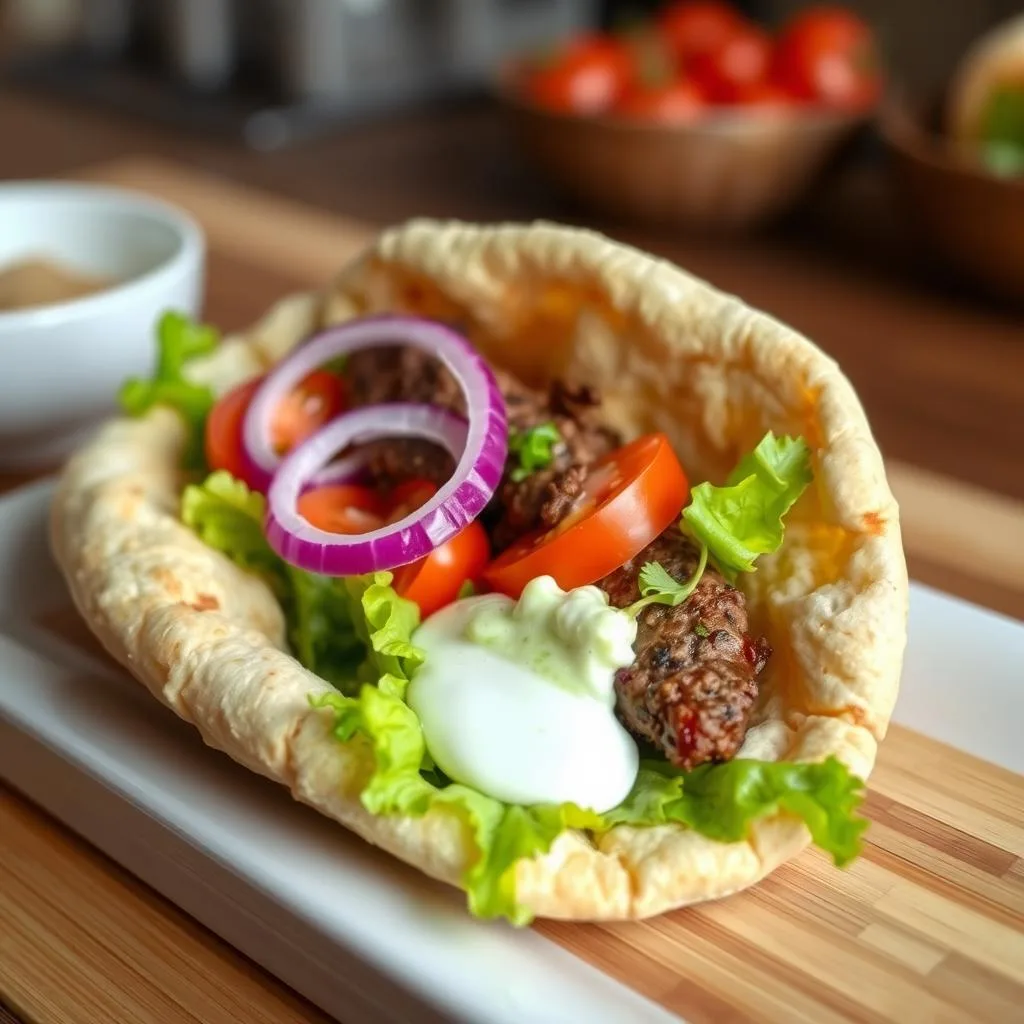 Kebab Döner Casero con Salsa de Yogur de Cerca