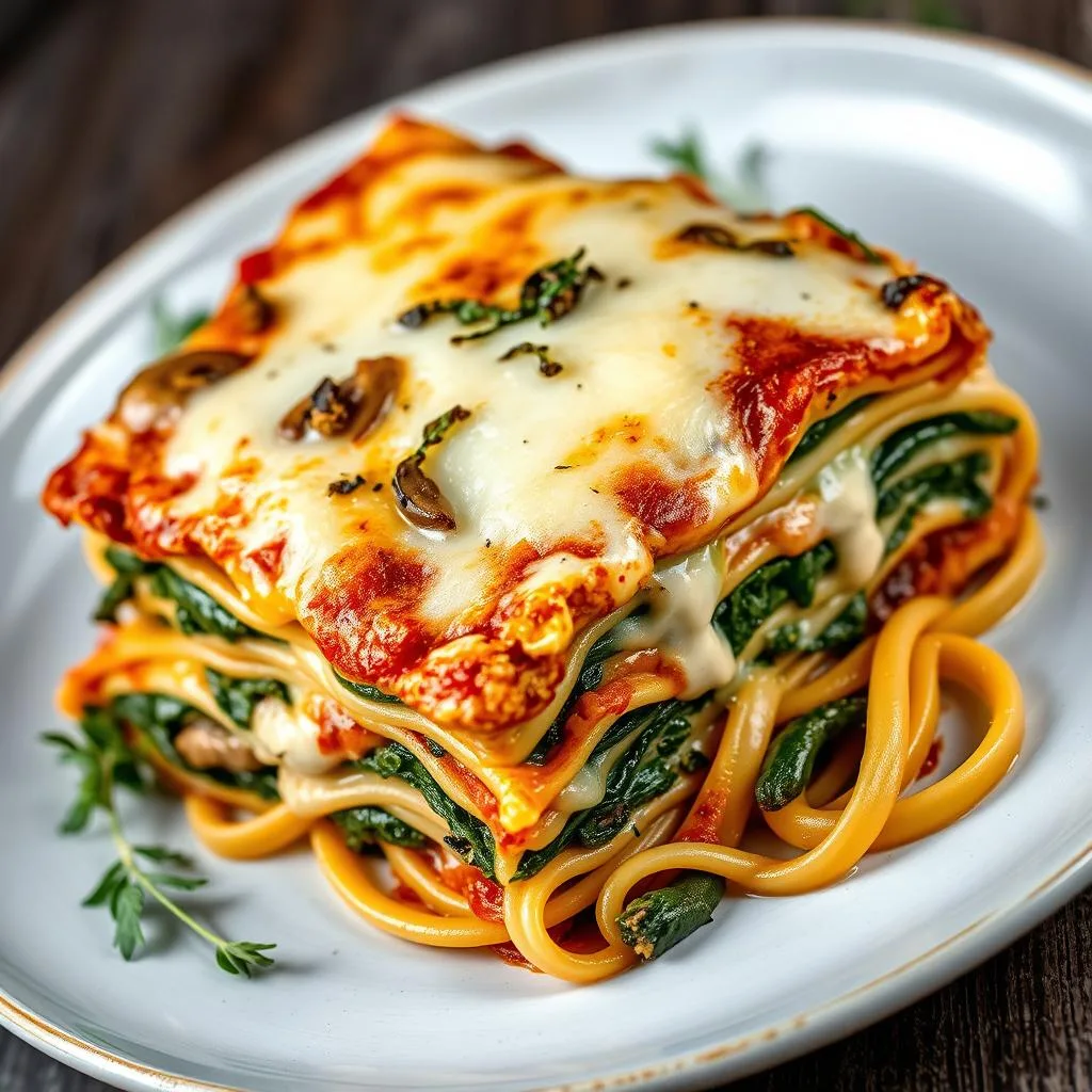 Lasagna Vegetariana de Setas y Espinacas de Cerca
