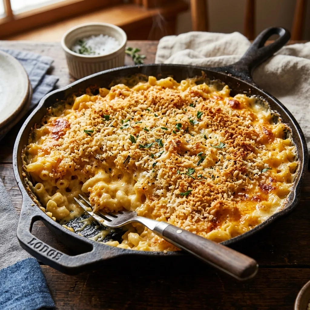 Mac and Cheese Casero de Tres Quesos de Cerca