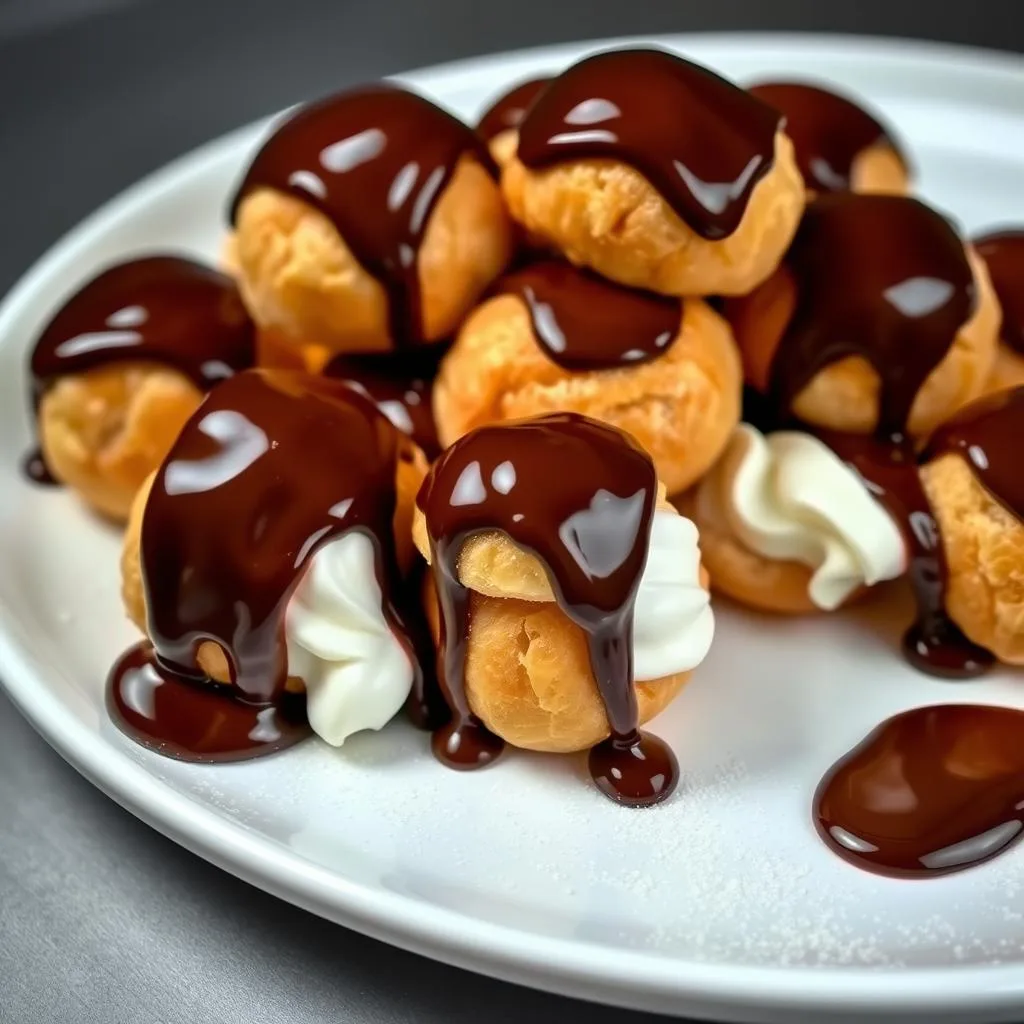 Profiteroles de Crema y Chocolate caliente